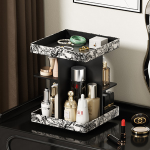 Cosmetic Storage Rack 360 Degree Rotation Desktop Organizer For Skincare And Makeup Items Leather Material - Product Image 4