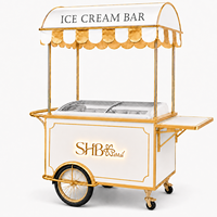 Vélo-chariot de luxe pour la vente de glaces avec congélateur de présentation, logo rétroéclairé et table latérale pliable pour la vente en extérieur et en intérieur