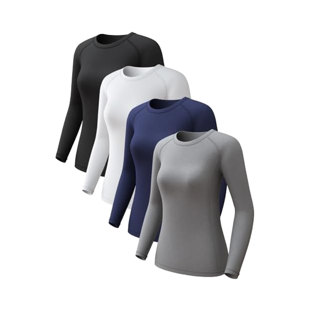Women's Long Sleeve Compression Tops Cool Dry Athletic Workout Undershirts with Sun Protection for Yoga Gym 2-4 Pack for Summer
