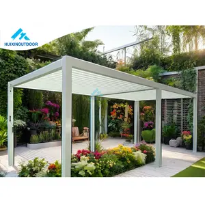 Gazebo terbaik diperpanjang atap dinding dipasang Hardtop teras Pergola tahan air Aluminium kerai atap lipat kanopi tenda Pergola