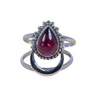 925 Sterling <b>Silver</b> <b>Garnet</b> Gemstone Half Moon <b>Ring</b> Trendy Christian Handmade Antique Fine Jewelry Certified - Product Image 1