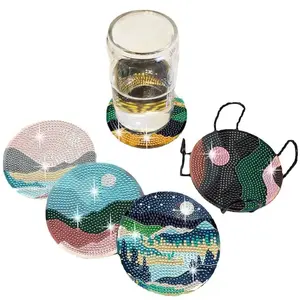 ชุดจานรองแก้วเพ้นท์ลายด้วยเพชรรูปผีเสื้อพร้อมฐานรองแก้วเพ้นท์ลายเพชรแบบทำมือ - Product Image 1