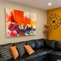 Peinture à l'huile abstraite peinte à la main, formes superposées, couleurs vives, toile d'art, taille personnalisée, fournisseur en gros pour hôtels et maisons