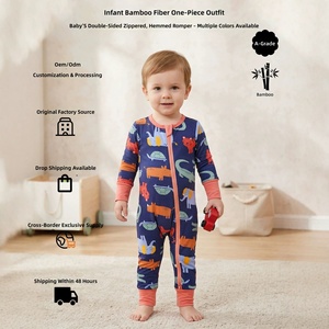 Lindo Mono de Fibra de Bambú con Cierre para Bebé, Traje de Manga Larga con Estampado Animal, Estilo Europeo para Niños, Todas las Temporadas, Clase A - Product Image 2