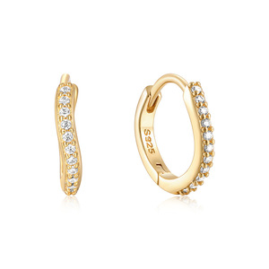 S925 Sterling Zilveren Mode Hoepels Huggie Sieraden Golfachtig Patroon Moissanite Diamanten Oorbellen - Product Image 6