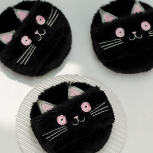 Puff cosido gato negro lindo diseño personalizado algodón y microfibra suave <span class=keywords><strong>maquillaje</strong></span> Puff para polvos sueltos - Product Image 5