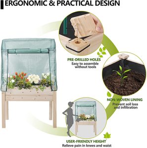 Lit de jardinage surélevé <span class=keywords><strong>en</strong></span> <span class=keywords><strong>bois</strong></span> 36L x 24W x 66H avec couverture de maison verte <span class=keywords><strong>Pots</strong></span> de fleurs et jardinières - Product Image 5