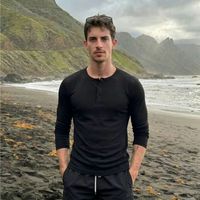 Chemise tendance et décontractée à manches longues pour homme, style Old Money, de haute qualité, t-shirts Henley pour homme, manches longues, en coton