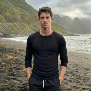 T-shirt Henley da uomo a maniche lunghe in cotone, casual, personalizzabile, <span class=keywords><strong>di</strong></span> alta qualità, stile Old Money, alla moda - Product Image 3