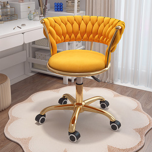 High Quality Nail Salon Comfortable Swivel Chair <b>with</b> <b>Wheel</b> Gold-plated Five-legged Base Flannel Salon <b>Stools</b> - Product Image 1