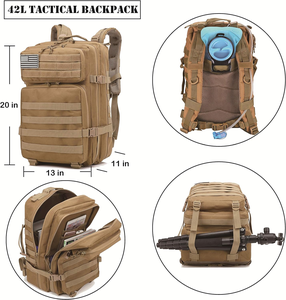 Sac à dos tactique 42L sac d'assaut sac à dos Kit de survie pour hommes avec vessie d'hydratation sac Molle Bugout pour Camping randonnée - Product Image 3