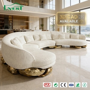 <span class=keywords><strong>Canapé</strong></span> d'angle incurvé de luxe, grand modèle, design moderne en forme de C, en tissu avec base en laiton doré, mobilier artistique pour grande villa - Product Image 1