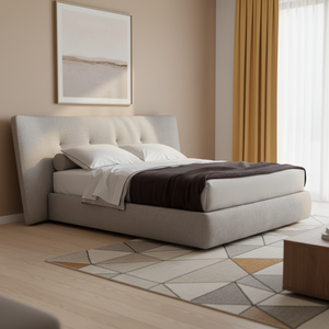Letto in Tessuto Minimalista Italiano con Ampia Testiera di Lusso Moderna, Struttura Letto Matrimoniale di Design per un Elegante Arredamento della Camera da Letto Principale - Product Image 3