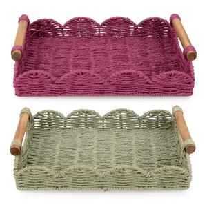 <span class=keywords><strong>Cesta</strong></span> de Almacenamiento Tejida de Cuerda de Papel Estilo Boho con Asas de Madera, Multiusos para Sala de Estar, Entrada, Boda, <span class=keywords><strong>Picnic</strong></span>, Decoración y Organización - Product Image 1