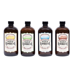 Jus de boisson 16oz Amber Boston Round Coffee Kombucha Bouteille en verre avec bouchon phénolique - Product Image 1