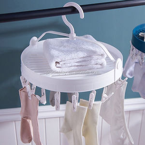 Cintre multifonctionnel en <span class=keywords><strong>plastique</strong></span> pour la maison avec plusieurs pinces, porte-vêtements pour bébé, séchoir pliable rond pour sous-vêtements, chaussettes, chaussures - Product Image 4