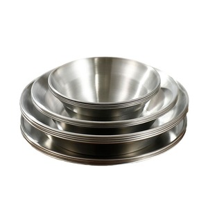Ensemble d'assiettes et de bols en acier inoxydable Wild Fun pour le camping, les voyages, la randonnée, 4, 8 ou 16 pièces, qualité alimentaire, portable, facile à nettoyer - Product Image 1