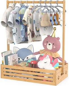 Cintre en <span class=keywords><strong>bambou</strong></span> naturel pour animaux de compagnie Cintre pour douche de bébé Cintre de grande capacité avec boîte de rangement et <span class=keywords><strong>tige</strong></span> de suspension réglable - Product Image 6