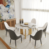 Table à manger ronde en marbre pour 6 personnes, style moderne et luxueux, avec plateau tournant en pierre frittée et pieds en métal, en stock, livraison directe depuis les États-Unis par VOXHOME