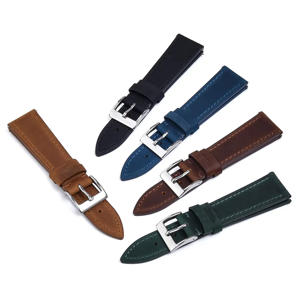 2 Pieces Quick Release Crazy Horse Leather Watch Band Genuine Leather Watch Strap Replacement For Men