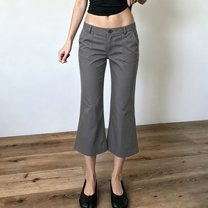 Minimalist Mid Rise Straight Leg Canvas <b>Pants</b> Solid Color Woven Breathable Eco-Friendly <b>Summer</b> Women Casual Streetwear - Product Image 2