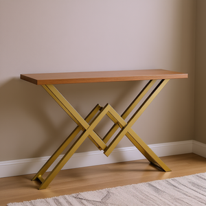 Mesa Consola Rectangular Blanca con Base en X de Metal Dorado, Mueble Moderno para Sala de Estar, Decoración de Entrada - Product Image 2