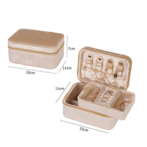 Promotion Luxury 2-Layer Green Velvet Jewelry Organizer Box Travel Zipper <strong>Jewellery</strong> Case <strong>Storage</strong> - Product Image 6
