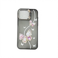 Coque de téléphone en TPU de luxe avec motif papillon diamanté pour iPhone 17 16 15 14 13 et ITEL A100 S26 Ultra, avec support et protection d'objectif pour filles