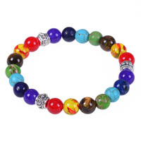Offre Spéciale unisexe Chakra Bracelet pierre volcanique de lave boule perlée coloré sept Yoga énergie Bracelet Style à la mode