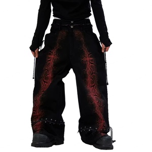 Pantalones Cargo Anchos de Estilo Gótico Punk con Estampado de Serpiente Negra y Roja para Hombre, con Cordón Ajustable, Venta al por Mayor - Product Image 2