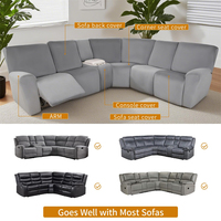 Housse de canapé en velours gris moyen imperméable et anti-poussière pour canapé 5 places, extensible et élastique, couverture intégrale à 360 degrés, décoration d'intérieur