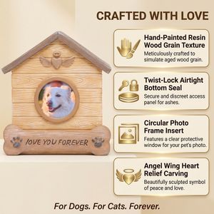Kotak Kenangan Berbentuk Rumah Hewan Peliharaan dengan Bingkai Foto Versi Anjing dan Kucing, Kotak Penyimpanan Kenangan Sayap Malaikat Resin. - Product Image 4