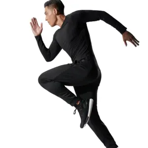 Оптовая продажа, зимняя облегающая Мужская футболка для фитнеса, черная футболка с длинным рукавом для бодибилдинга, спортзала, бега