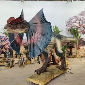 Equipo de parque temático al aire libre, modelo de dinosaurio animatrónico, estatua de Dilophosaurus