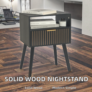 Mesa de Noche Moderna de Mediados de Siglo, de Madera Sólida, con 1 Cajón y Almacenamiento, Color Madera Natural, para Dormitorio y Hotel - Product Image 2