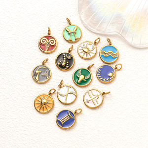 Ciondoli Smaltati Zodiacali | Pendenti <span class=keywords><strong>Segni</strong></span> Astrologici in Acciaio Inossidabile Placcato Oro 18K PVD per Creazione di Gioielli Fai da Te - Product Image 1