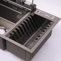 Évier de cuisine moderne FSH OEM multifonctionnel en acier inoxydable brossé à montage sous plan, avec robinet cascade pour évier simple de forme rectangulaire