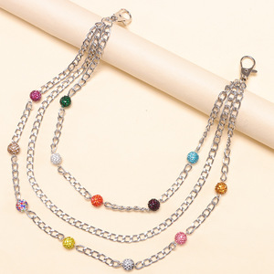 โซ่คาดเอวโลหะประดับเพชรเทียมสไตล์ฮิปฮอปสำหรับกางเกงใส่ได้ทุกวัน ทำจากโลหะผสมสังกะสีสีขาวประดับด้วยหินหลากสีแบบเส้นเดียว - Product Image 4