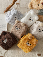 Chaussettes de nuit en polaire corail, oreilles d'ours mignonnes, respirantes, épaisses, chaudes, en peluche, pour femmes, hiver