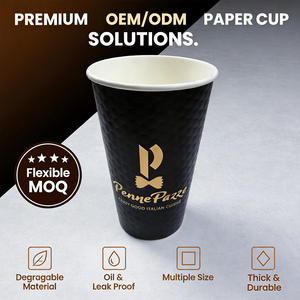 Penne Pazzo Eco-Friendly Biodegradable Black Paper <b>Cup</b> with Gold Logo Single Wall <b>Disposable</b> Hot Drink - Product Image 2