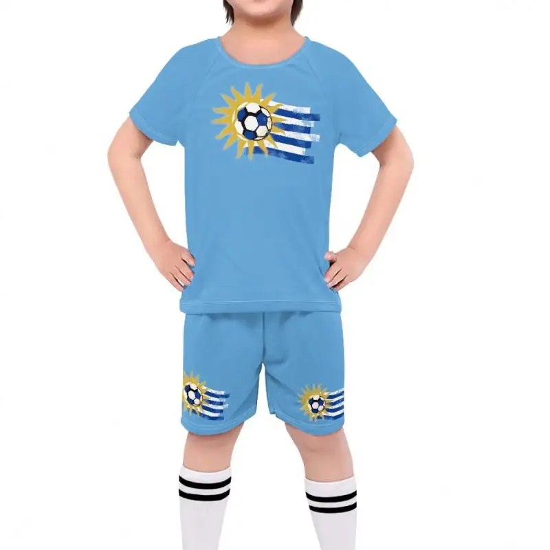 Custom Jeugdvoetbal Uniformen Uruguay Country Team Design Print Custom Voetbal Uniform Uitstekende Kwaliteit Goedkoop Voetbal