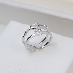 แหวนเงินแท้ S925 แบบเปิด รูปหัวใจเล็ก ปรับขนาดได้ สำหรับใส่ไข่มุก DIY ขนาด 6-7  อะไหล่เครื่องประดับ 223-อุปกรณ์และส่วนประกอบเครื่องประดับ - Product Image 1