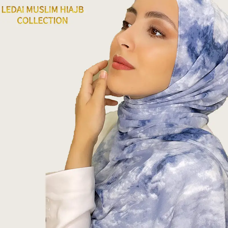 Lenço hijab de chiffon para mulheres, lenço estampado da moda e de chiffon