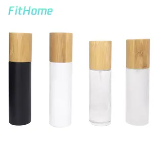 Botella de vidrio esmerilada con tapón de bambú para cosméticos, conjunto completo de botellas de vidrio esmerilado, con bomba de pulverización, 50Ml, 60Ml, 80Ml, 100Ml, 120Ml, 150Ml, 200Ml