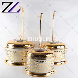 Réchauffeur d'aliments casserole et poêle à eau argent et or ensemble de serveur plat de spéléologie avec couvercles suspendus 8L diamant doré-plat à récurer - Product Image 4