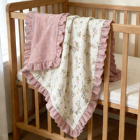 Couverture pour bébé, couverture pour bébé à volants imprimée, tissu uni, douce et agréable pour la peau, nouveau style pour le printemps et l'été