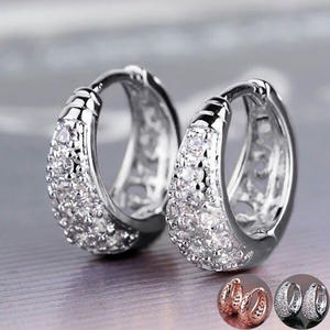 Pendientes Huggie con Forma de Gota de Agua en Oro Rosa, Plata 925, Cristal, Microincrustaciones de Diamantes de Imitación, Clásicos para Uso Diario de Mujer, E2403 - Product Image 3