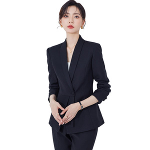 Women's Navy Blue Suit Set Long Sleeve Professional Hotel Uniform Workwear Formal Wear Fall 2024 Skirt Jacket Set - Product Image 5
