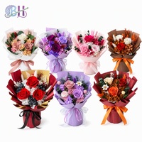 Bouquet de roses séchées BH Immortal - Fleurs préservées haut de gamme en boîte carrée pour la Fête des Enseignants, le Festival Qixi, la Saint-Valentin, la Fête des Mères