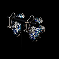 Anting Tusuk Wanita Vintage Bertahtakan Bunga Biru, Perhiasan Zirkonia Kubik, Anting Berlapis Emas Wanita, Anting Berhias Berlian Imitasi